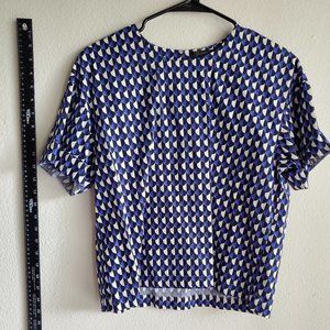 J. Crew Blouse, Shirt sleeve, modern geometric navy and white design